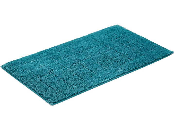 Badematte VOSSEN Exclusive Gr. 2, blau (lagoon), H:20mm, Baumwolle, Badematten, Badematte, Badteppich, Uni-Farben, Karo Muster, Hoch-Tief Effekt, reine Baumwolle