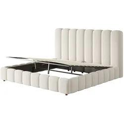 STILVORA Polsterbett Bouclé Weiß 160x200 cm mit hydraulischem Stauraum, Lattenrost und Kopfteil