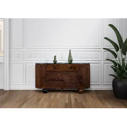Sideboard Mango 150x40x80 dunkelbraun lackiert / Marmor schwarz FLORENZ #220