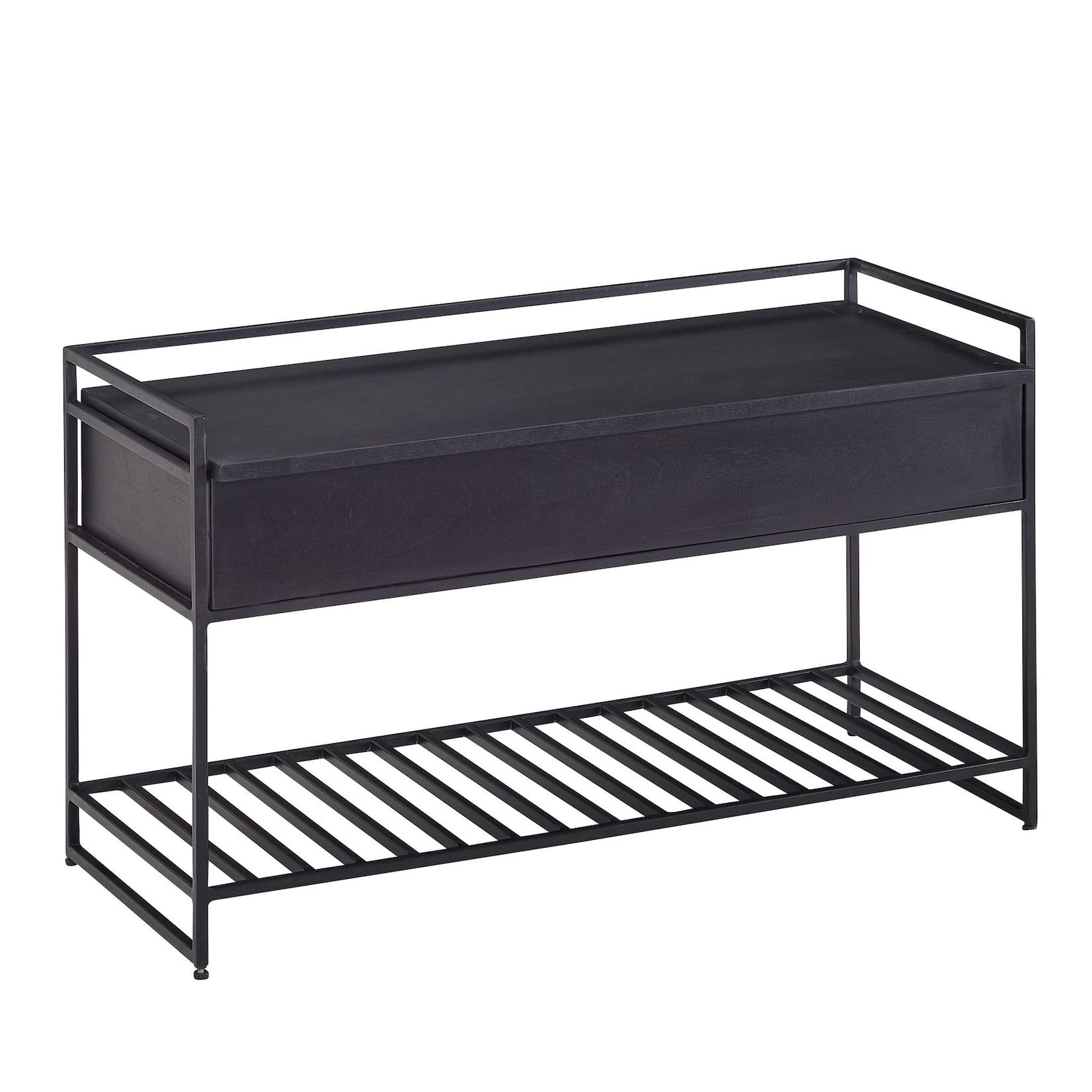 KADIMA DESIGN Flurbank SILLARO: Holz-Metall-Mix, hochklappbare Sitzfläche, 90x52x38 cm, Schuh-Aufbewahrung, 200 kg Belastung.