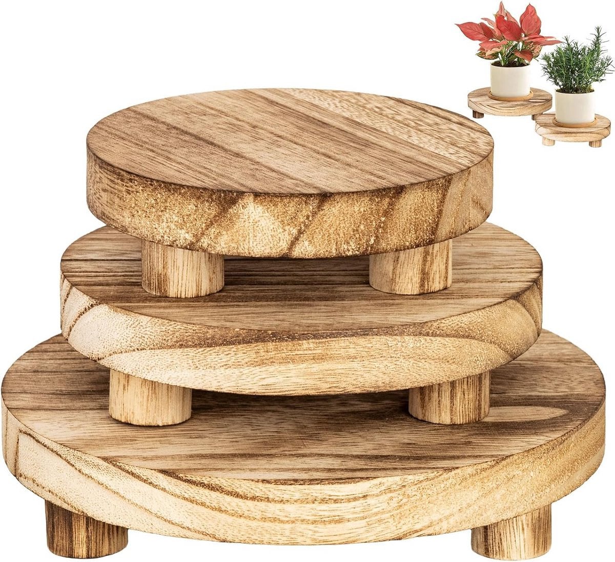3-Pack Ronde Houten Kruk Displaystandaard voor Planten en Decoratie