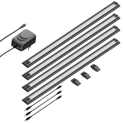 ledscom.de LED Unterbau-Leuchte SIRIS schwarz matt, flach, je 50cm, je 655lm, weiß, 4er Set