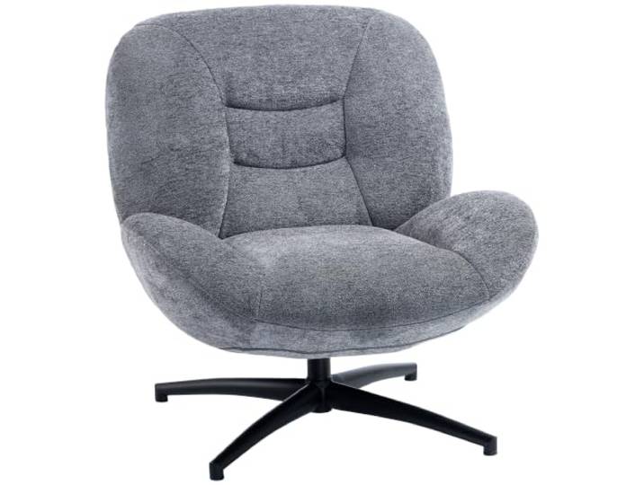 HOMCOM Sessel Drehbar Loungesessel mit Breiter Sitzfläche, Dunkelgrau Loungesessel, Gepolstert Schneidersitz Relaxsessel, Lesesessel, Integrierte Armlehne, Chenille-Optik, Metallbeine, Wohnzimmer