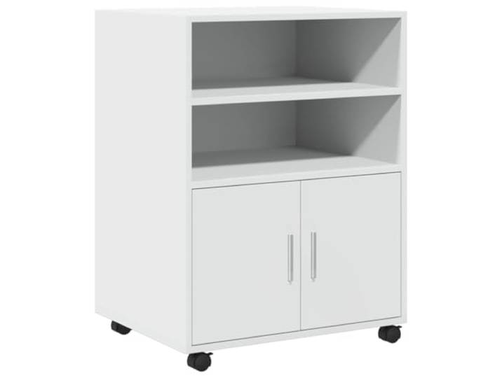 Keeushr Rollschrank Weiß 60x48x81 cm Holzwerkstoff Regale und Schrank mit Türen,vier Schwenkrollen,zwei feststellbar,leicht zu reinigen,zeitloses Design