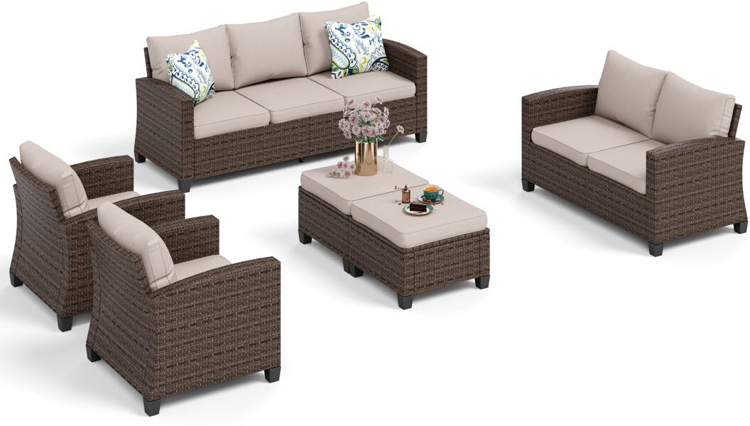 Blue Elephant Millry All Weather Wicker/Rattan 9 - Person Seating Group with Cushions Beige 9