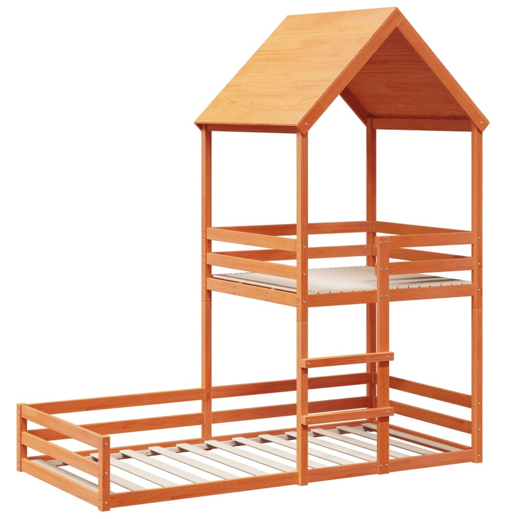 Maison Exclusive - Etagenbett mit Dach Wachsbraun 80x200 cm Massivholz Kiefer