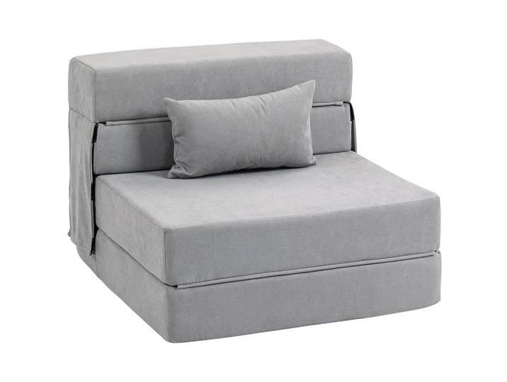 Homcom 3 in 1 Schlafsessel, klappbares Schlafsofa mit Bettfunktion, Lendenkissen, Hellgrau, Kunststoff, 80x15x210 cm, Wohnzimmer, Sofas & Couches, Schlafsofas, Schlafsessel