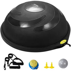 VEVOR Halb-Gymnastikball-Trainer, 66 cm Balance-Ball-Trainer, 680 kg Tragkraft Stabilitätsball, Yoga-Ball mit Widerstandsbändern und Fußpumpe, Kraft-Fitnessball im Heim-Fitnessstudio, Schwarz