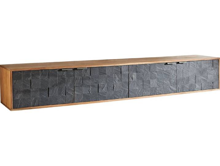 DELIFE Lowboard Teele, Akazie Natur Schiefer 200 cm 4 Türen Lowboard schwebend