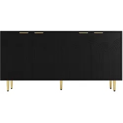MODFU Sideboard aus MDF und Spanplatte, Schwarz, 160x40x80 cm, 4 Türen, Soft-Close