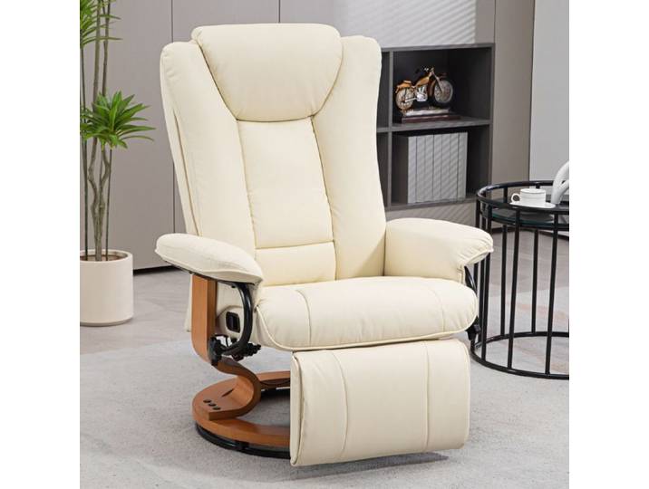 Fauteuil relax inclinable pivotant - Blanc crème - Inclinaison 135° - Rotation 360° - Revêtement simili cuir