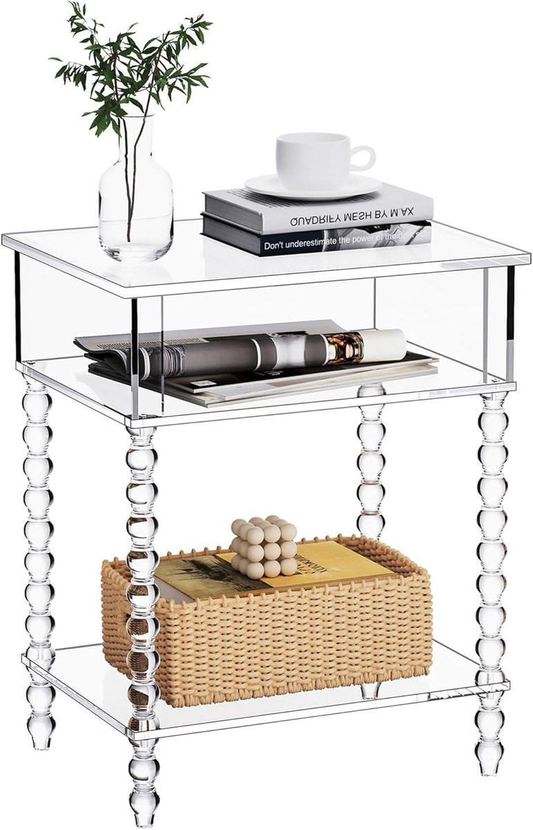 Merkloze 3-laagse bijzettafel van transparant acryl voor de woonkamer, slaapkamer of home office