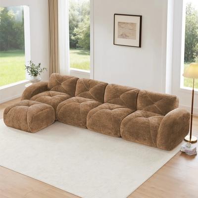 TOP_RATED L-Shaped Sectional Cloud Sofa with Tufted Velvet Fabric and Deep Seat