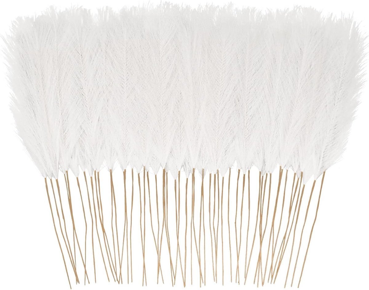 50 Stuks Witte Kunstmatige Pampasgras Decoratie - 55cm Korte Pluimen voor Boeketten en Woondecoratie