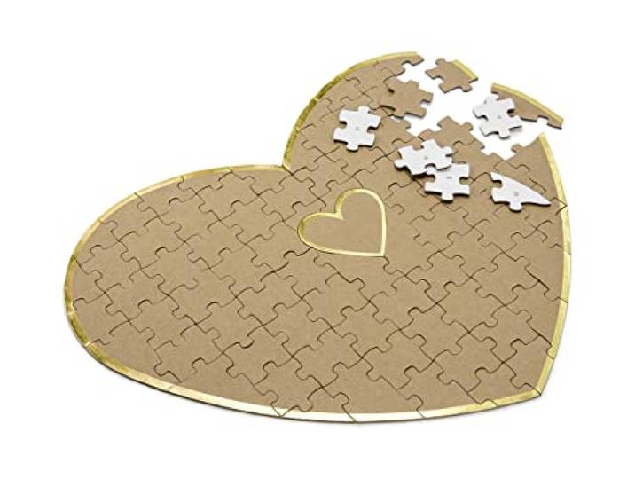 PartyDeco Boek van de gasten Kraft puzzels hart om in te vullen boek van de vermeldingen souvenir boek van de wensen bruiloft boek van de gasten