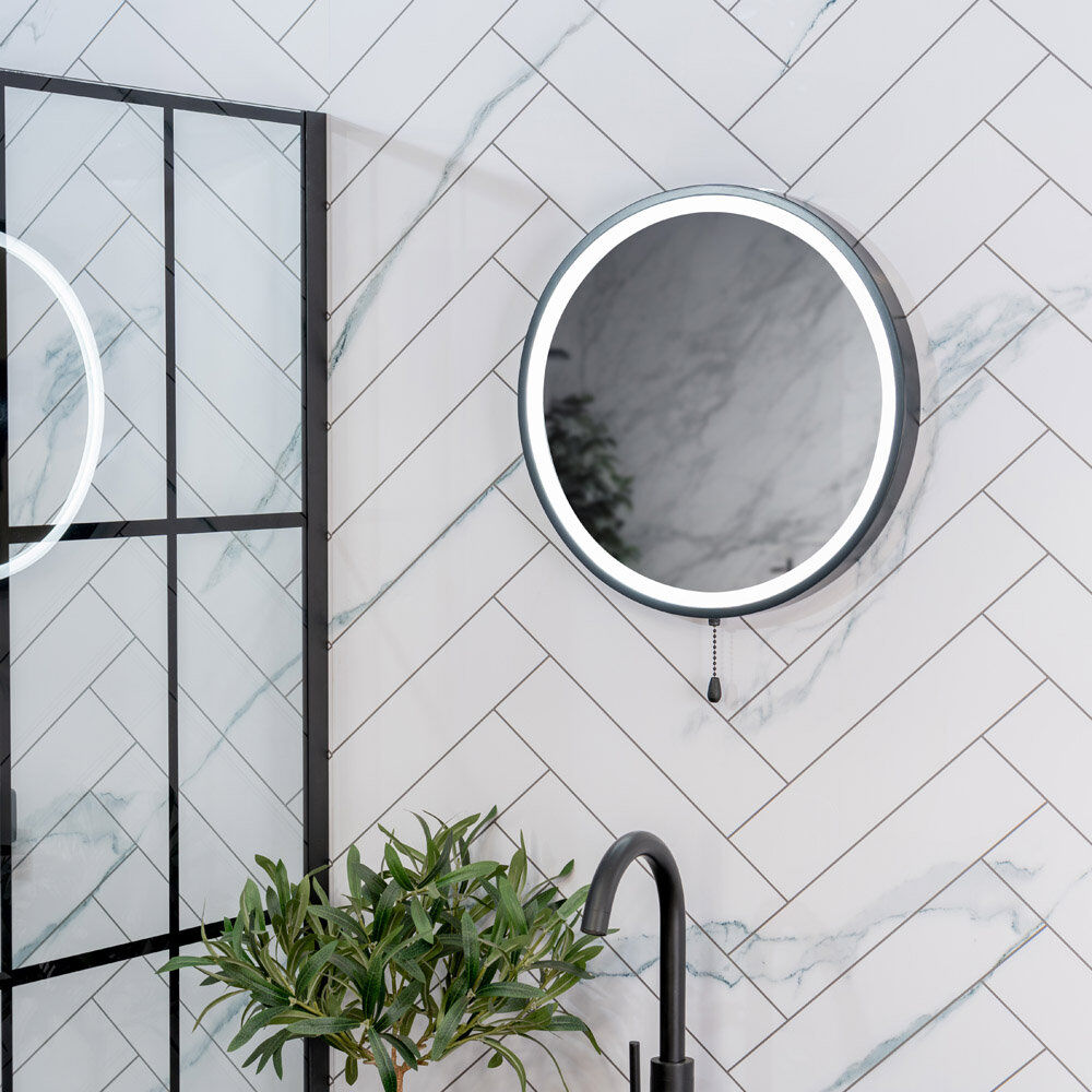 Metro Coriena Round Wall Makeup / Shaving Mirror Matte Black 40cm H X 40cm W X 2.5cm D