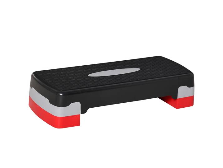 HOMCOM Aerobic Stepper 2-Staps Hoogteverstelling 10-15 cm Antislip Oppervlak Tot 150 kg Zwart Grijs Rood Fitness Thuis Training Aosom.nl