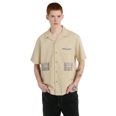 Kurzarmhemd ELEMENT "Seersucker Embroidery", Herren, Gr. XL, beige (seersucker aluminium), Obermaterial: 100% Baumwolle., Hemden