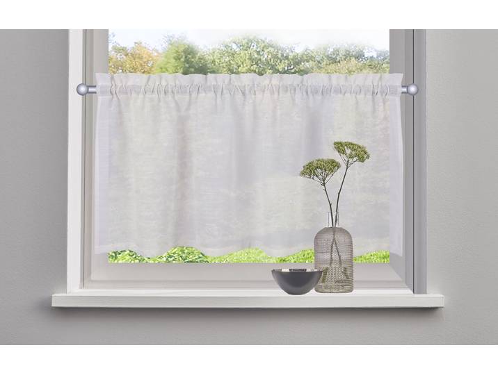 Scheibengardine GOODPRODUCT Louvelle, 1 Stück, Stangendurchzug, halbtransparent, Leinenoptik Gr. 1, weiss (weiß), B:90cm H:30cm, Polyester, Gardinen, Scheibengardine, Leinenoptik, Scheibengardine, modern, basic