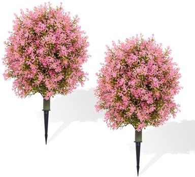 Garvee 2 Pack Pink Artificial Boxwood Ground Spikes 23.6 in PE Flowers
