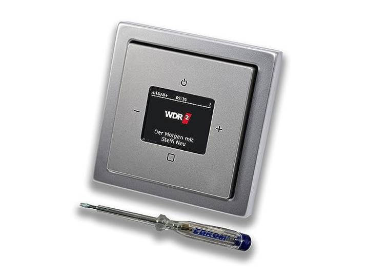Busch Jäger DAB+ (DAB PLUS) Unterputz Radio (8215U-101) PUR Edelstahl, Komplett-Set 8215 U – 101, Rahmen und Radioabdeckung inkl. EBROM Phasenprüfer zur Montage des Geräts