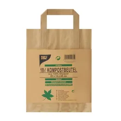 Papstar Kompostbeutel aus Papier mit Henkel 10 Liter 28 cm x 22 cm x 14 cm braun "bedruckt" 20 x 15 Stück = 300 Stück