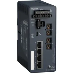 Schneider Electric MCSESM063F2CU0 Modicon Managed Switch, 4 Ports für Kupfer (4TX 10/100 Mbit/s) + 2 für Glasfaser Multimode (2FX-MM 100 Mbit/s)