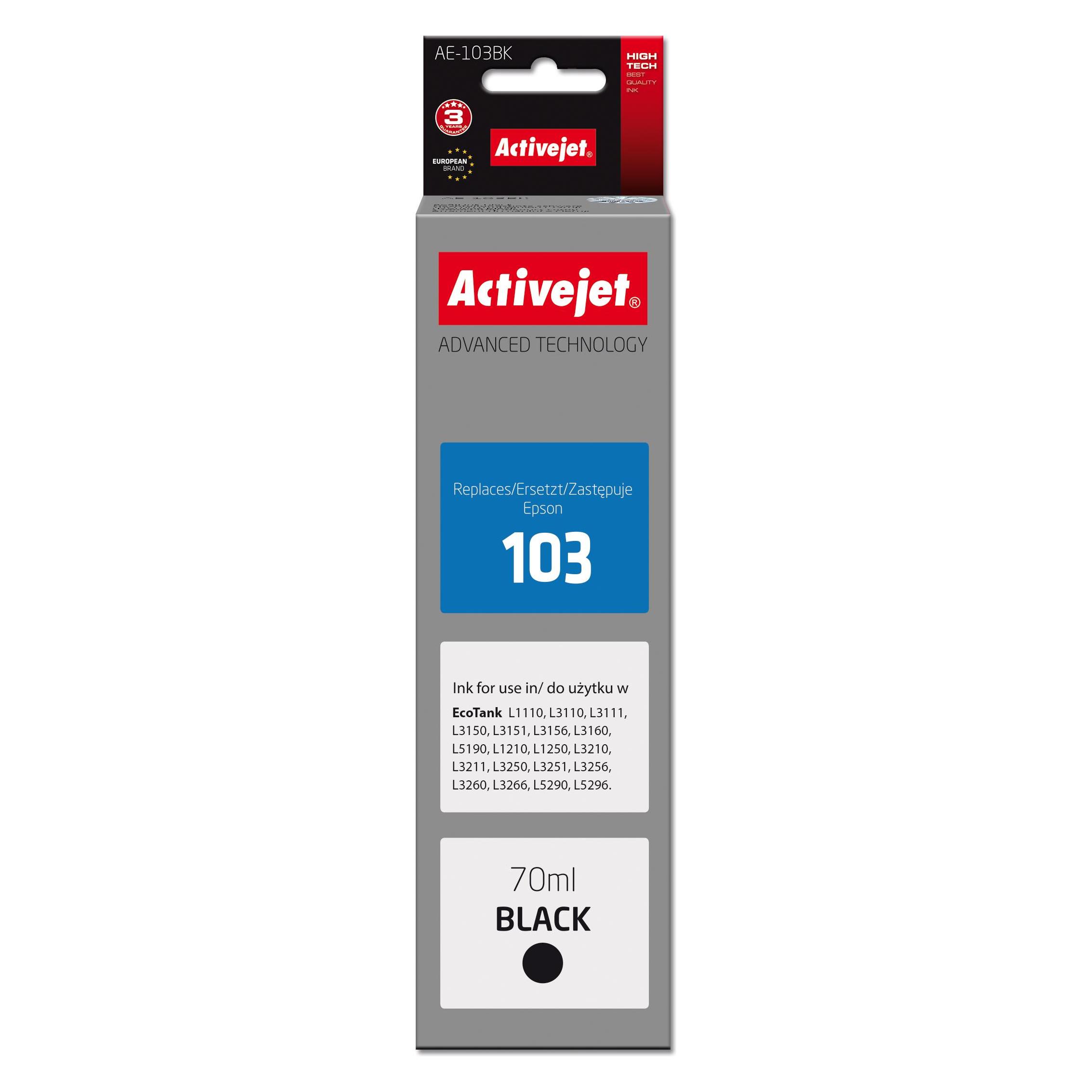 Activejet AE-103Bk (Ersatztinte Epson 103 C13T00S14A Supreme 70 ml schwarz) (BK) (AE-103BK)