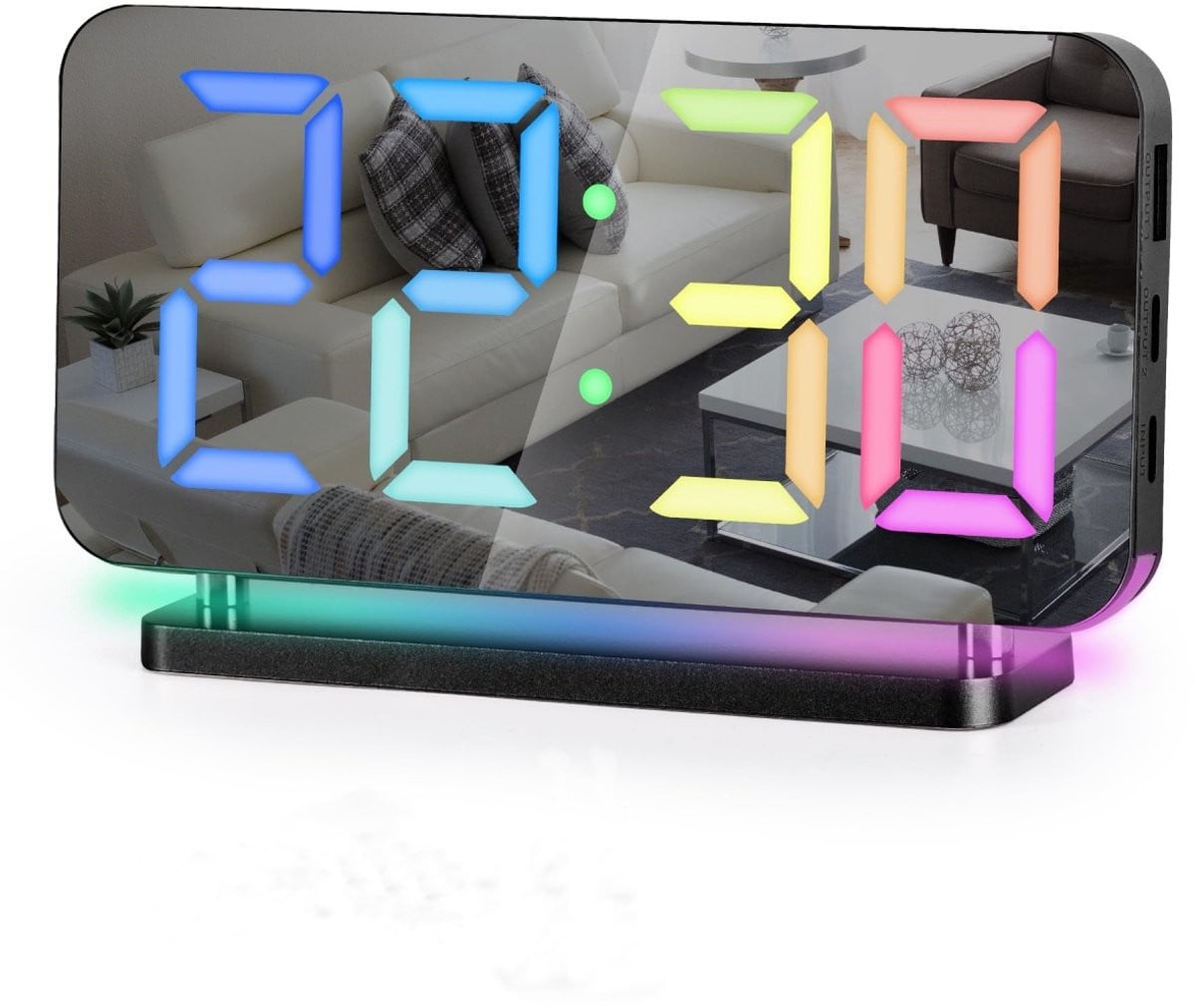 Longziming Digitale Wekker met Spiegel en RGB Sfeerverlichting, Zwart