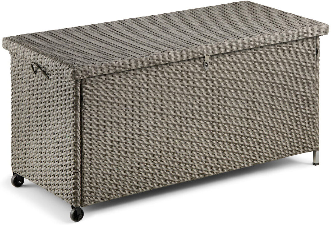 VonHaus 117cm W 290L Water Resistant Lockable Deck Box with Wheels in Grey Grey 59cm H X 117cm W X 51cm D