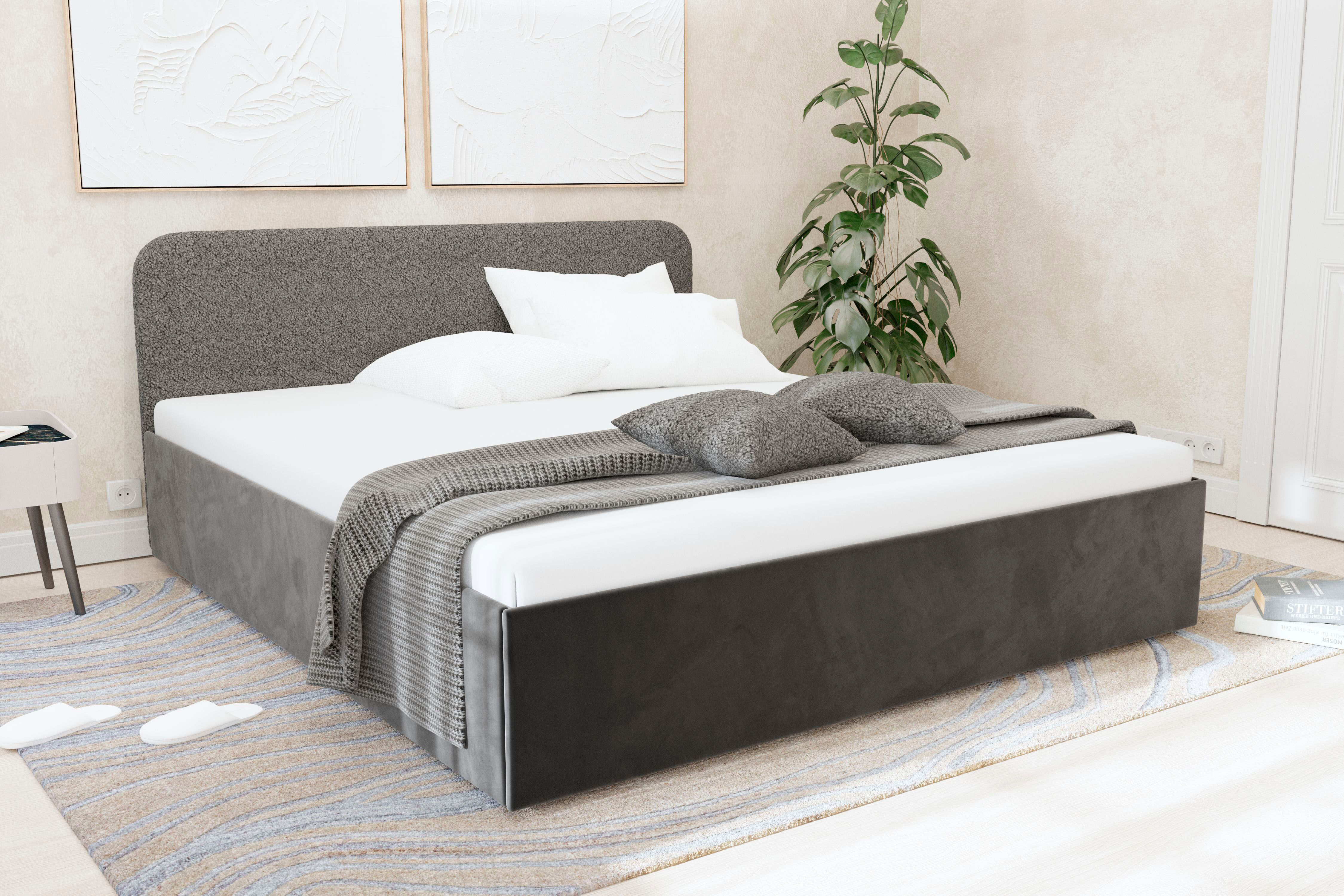Polsterbett "Shawn", grau (silbergrau), L:210cm, Bezug Kopfteil: Teddy-Stoff: 100% Polyester, Bezug Bettgestell: Microvelours 100% Polyester, Polsterung: Polsterwatte, Material Gestell: gepolsterter Holzwerkstoff, WESTFALIA SCHLAFKOMFORT, Betten, Polsterb