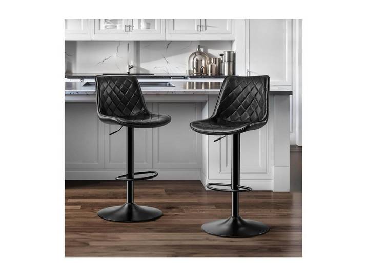LuxusKollektion Barhocker Barhocker Mikrofaser Leder höhenverstellbar drehbar 150kg Tiefschwarz