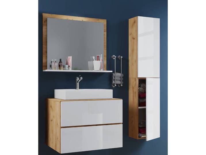 home24 Badkamerset Lendas II 3-delig 114cm beige/wit/eikenhout licht