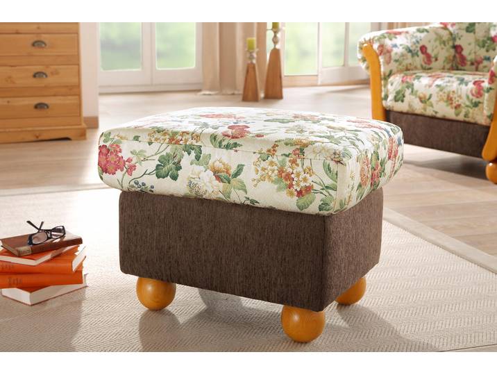 Hocker HOME AFFAIRE Milano , braun (braun, geblümt), B:62cm H:45cm T:50cm, Chenille (70% Polyacryl, 30% Polyester);Chenille (70% Polyacryl, 30% Polyester) auf Korpus und Zierkissen, Sitz und Rücken im Blumenmuster »Paradise« (100% Polyester), Hocker, Hocker