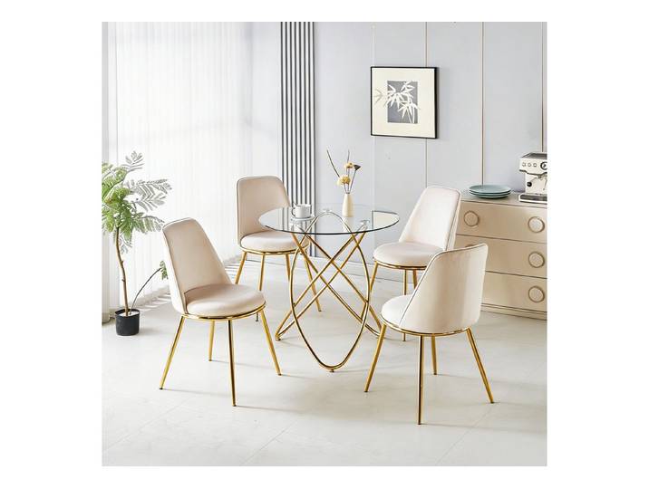 Celya Essgruppe 5-teiliges Modernes Design, (1 Tisch und 4 Stühle, mit Samtstühlen und goldfarbenen Metallbeinen), passend für Esszimmer, Wohnzimmer oder Ankleidebereich