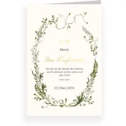 Menükarte Konfirmation: Frühlingserwachen in Creme