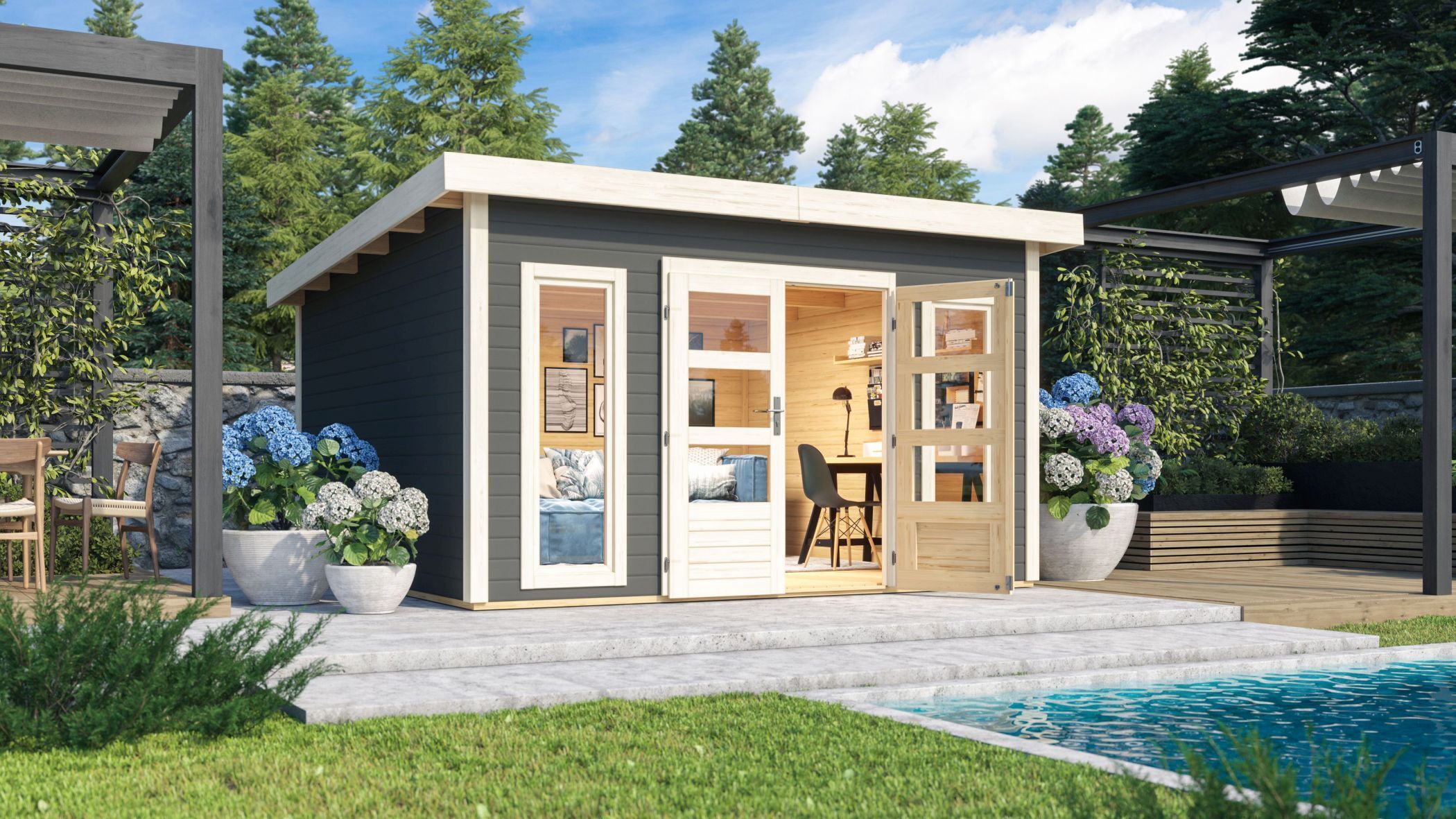 Karibu Gartenhaus Gerätehaus Northeim 5 terragrau 369x369x229,5 cm