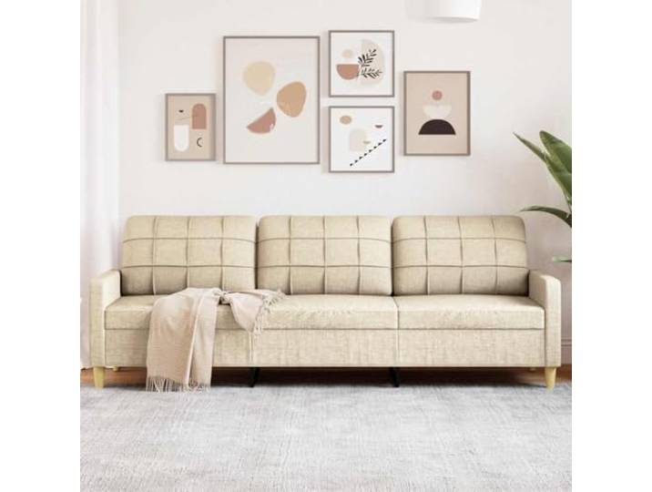 HEFZGDB 3-Sitzer-Sofa Creme 210 cm Stoff Polyestergewebe Metallgestell Wohnzimmer Sitzmöbel mit gepolsterten Sitzflächen atmungsaktiv strapazierfähig Robustes Gestell modernes Design