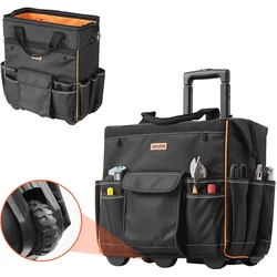 VEVOR Werkzeugtasche mit Rollen, Tragkraft 50 kg, 25 Taschen, Arbeitsrucksack mit verstellbarem Teleskopgriff & stabiler Basis, Werkzeugtaschen-Organizer für Elektriker, Baugewerbe, 460x270x430 mm