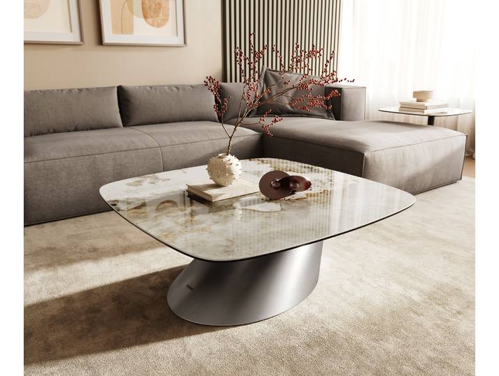 Couchtisch Edge Boot 90x90 cm Keramik Minas Melange Conis Edelstahl gebürstet, Couchtische