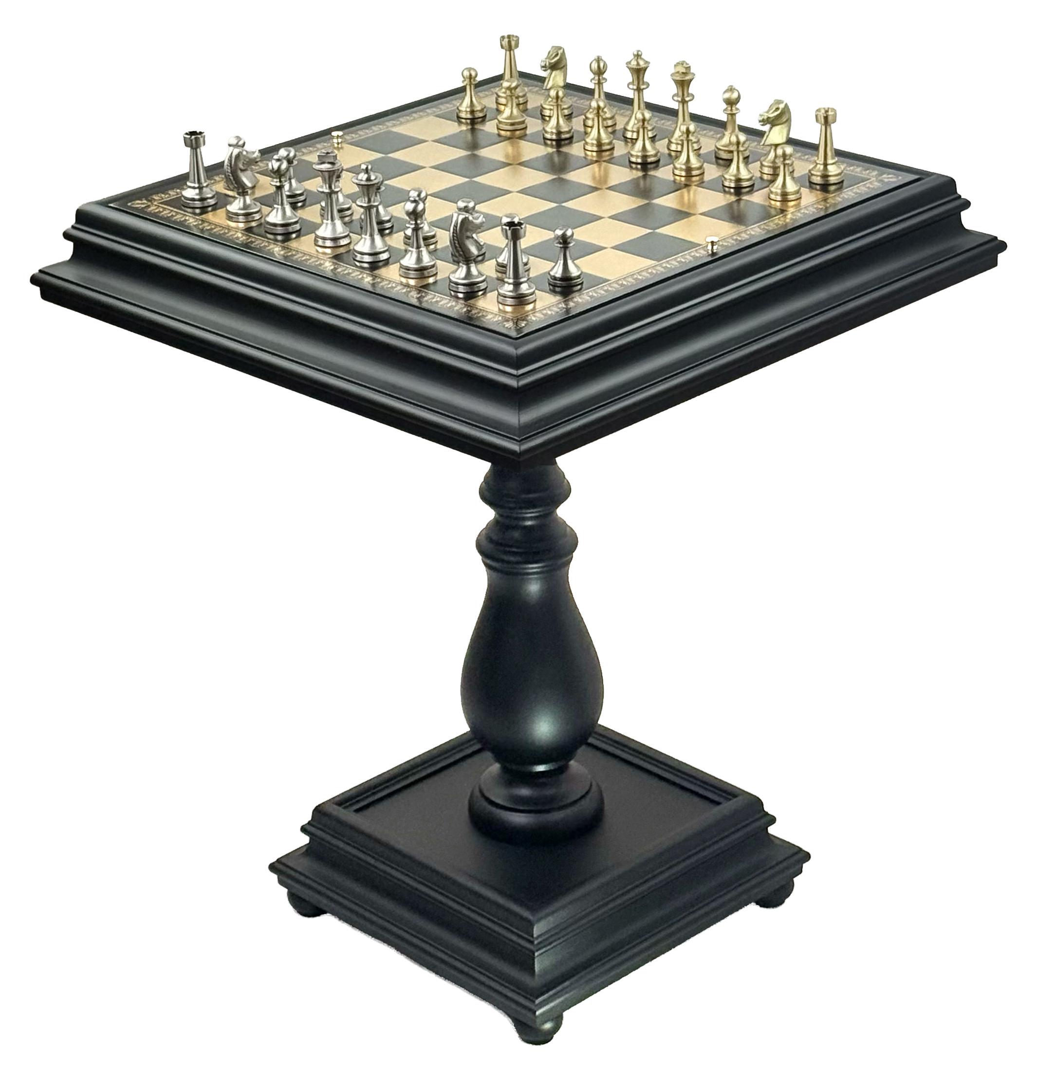 Exklusiver Italfama Schachtisch mit Messing-Staunton-Figuren 7,3 cm & Damesteinen