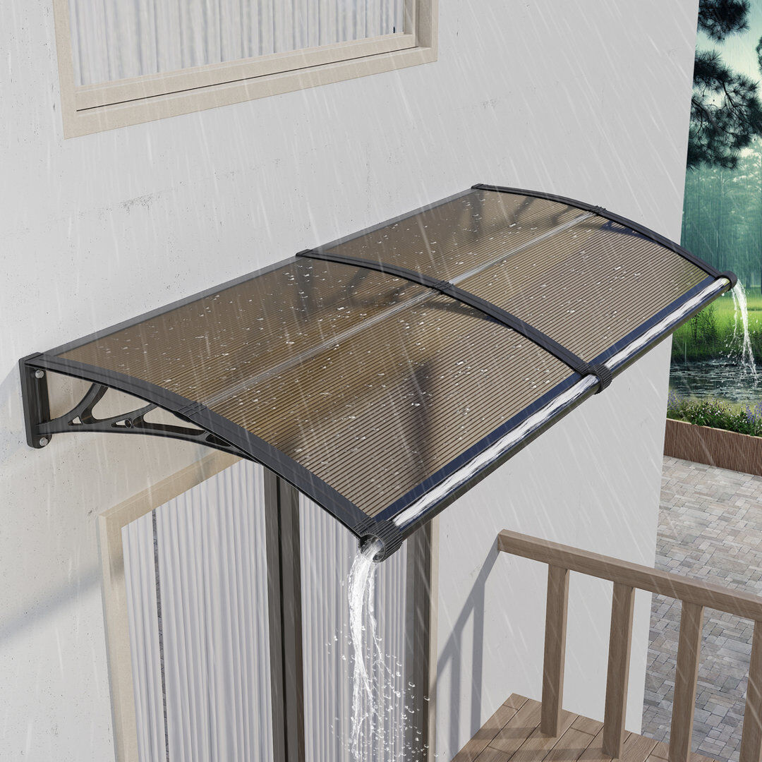 GUANSU-CN Polycarbonate Cover Retractable Door / Window Awning Brown/Black 80x100 cm