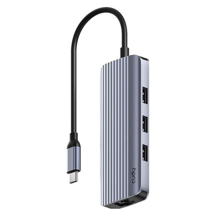 Cudy Routers UH606 PortMate USB-C 6-in-1 Hub 4K 60Hz HDMI Gigabit LAN 3x USB-A Power Input Grey (USB-C, 6 Ports) (UH606)