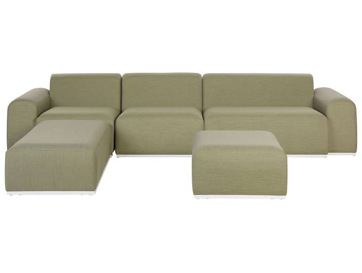 BELIANI Lounge Set Olivgrün Olefin-Stoffbezug und Aluminium 5-teilig für 7 Personen mit 2 Ottomanen Outdoor Terrasse Garten Ausstattung Gartenset