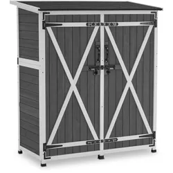 M MCombo Gartenschrank Holz Wetterfest, Klein Outdoor Gartenhaus Gerätehaus, für Außenbereich & Balkon & Terrasse, 122×60×137cm, 0707 (Natur/Grau)