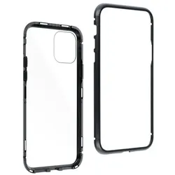König Design Metall Bumper Apple iPhone 12 mini Magnet Schutz Hülle Glas Cover Handy Schwarz (Apple iPhone 12 mini), Smartphone Hülle, Schwarz
