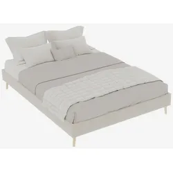 MODFU Modernes minimalistisches Bettgestell 140x200 cm, Beige, aus hochwertigem Holländischem Velours, zeitgemäßes Schlafzimmermöbel