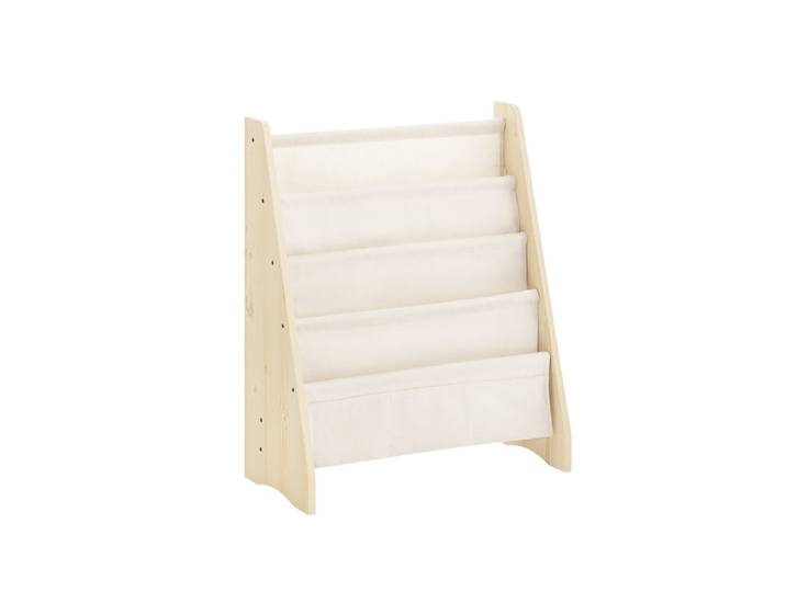 Bibliothèque enfant avec 4 compartiments et 3 poches effet bois blanc