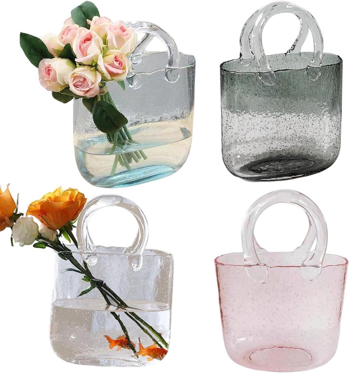 Transparante Glazen Handtas Vaas voor Decoratie - 28 x 19,5 cm
