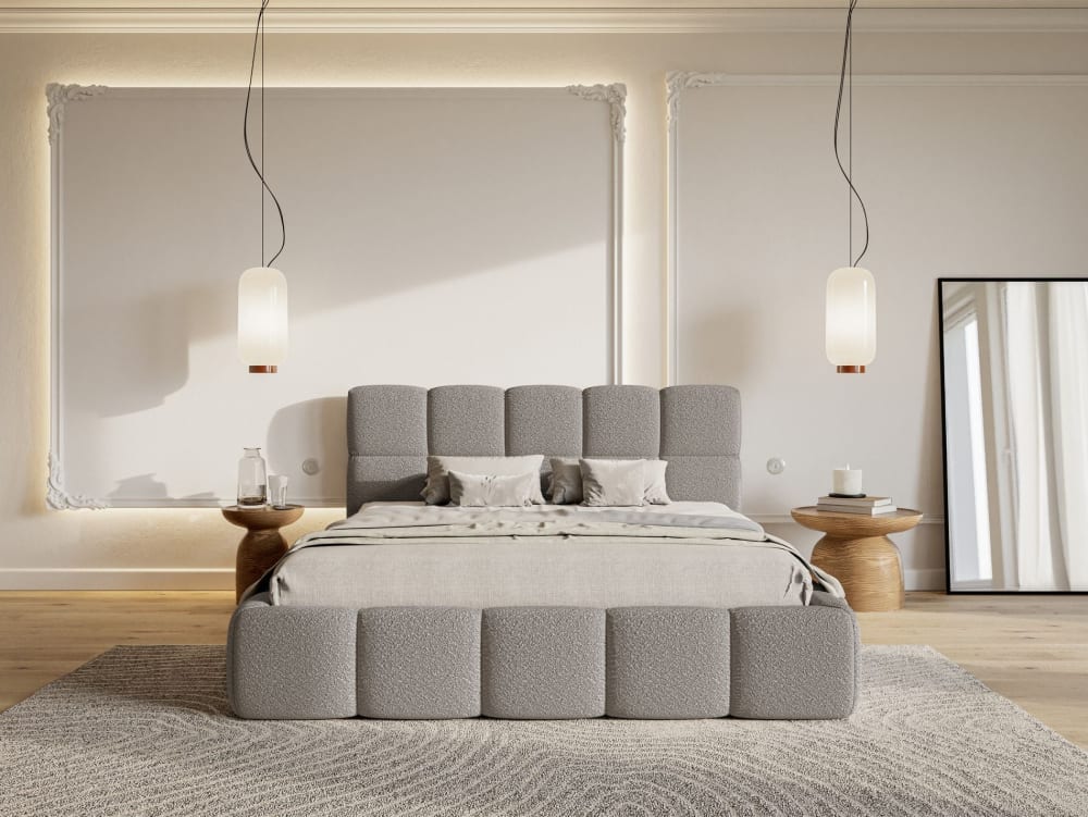Selsey Lit rembourré 120x200, bouclé gris Gris 218x96x140cm